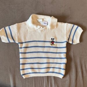 Zara Disney Mickey knitted Polo with Cream and Blue Stripes
